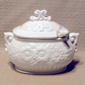 White Floral Bowl / Matching Spoon Made is Japan